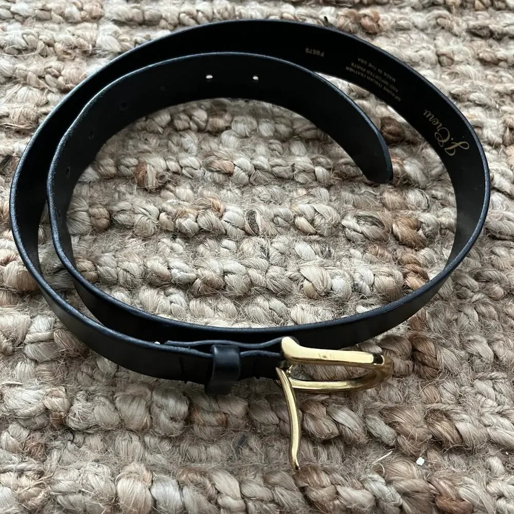 J.Crew Italian Leather Belt Black Gold Buckle Size S Made in USA Classic EUC